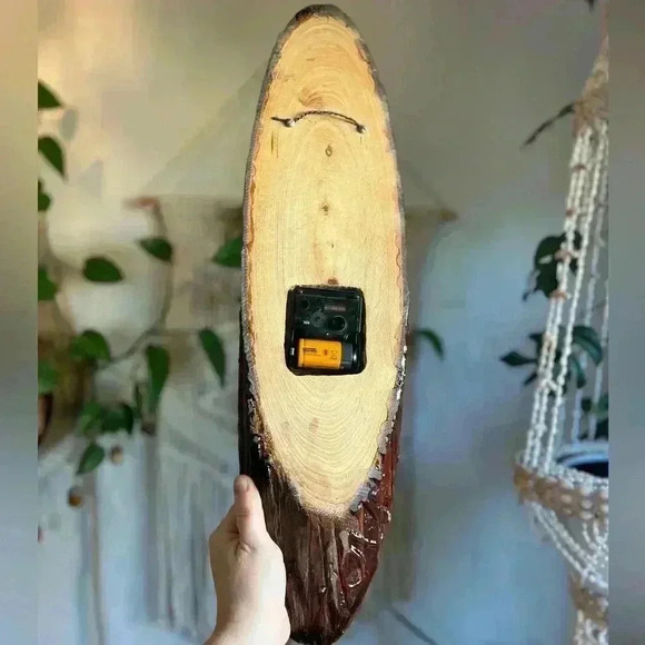 Vintage Mid Century Modern Lacquered Wooden Wall Clock | Rustic Boho Wood Decor - Picture 6 of 10